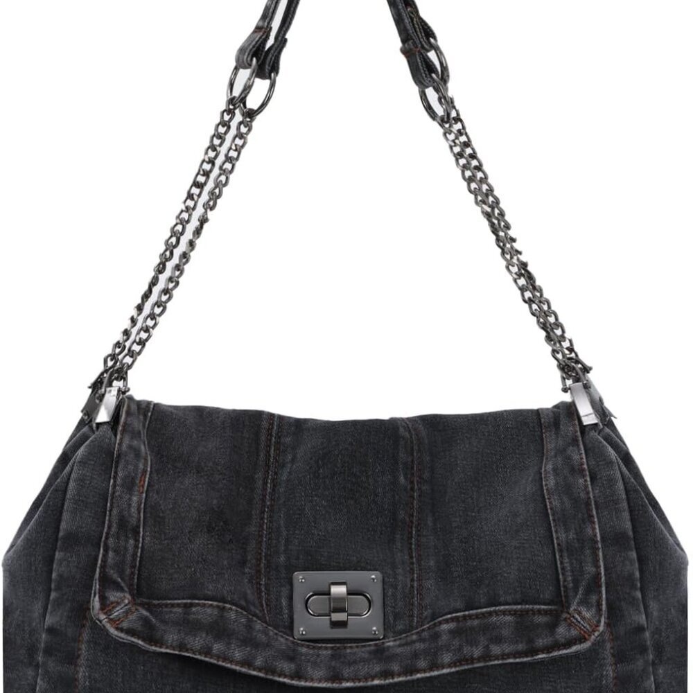Denim Shoulder Bags for Women Retro Hobo Purse With Adjustable Chain Fashion Tot